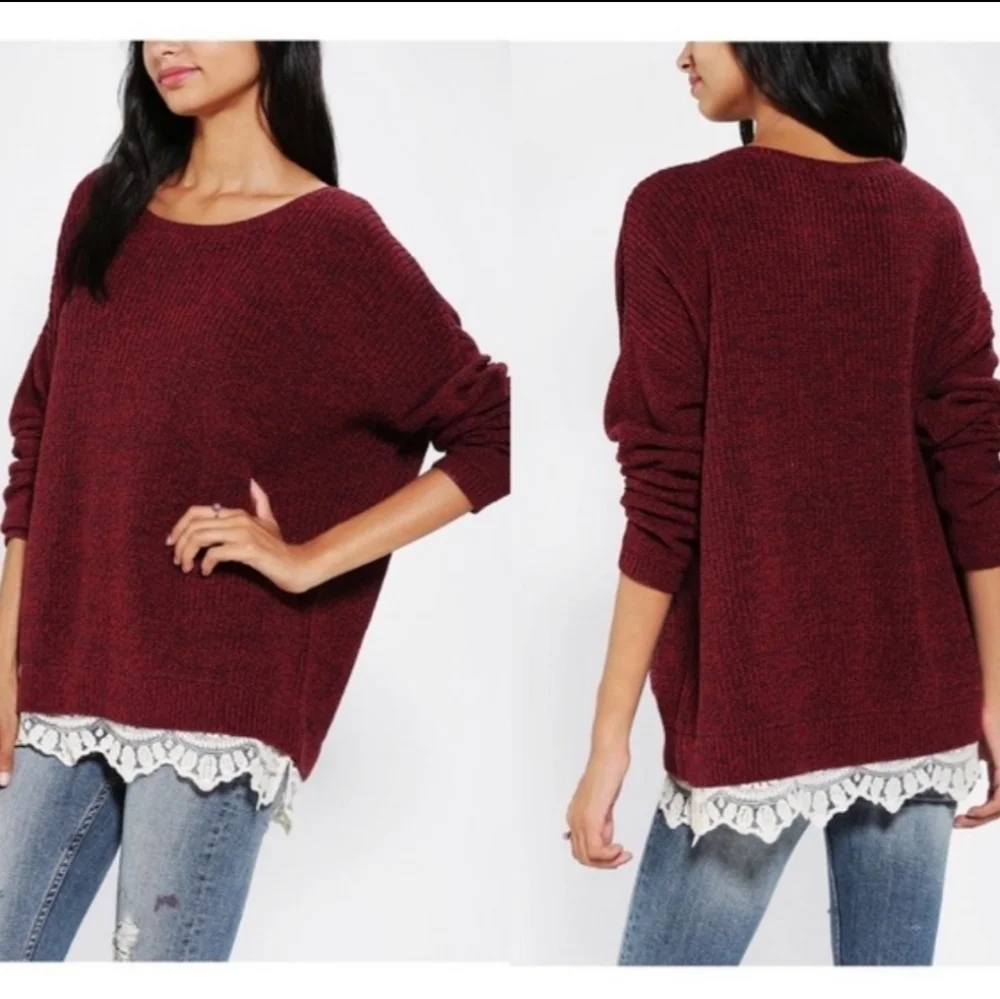 Anthropologie Pins and Needles | Lace Trim Sweater